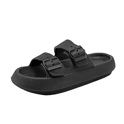 Eliogn Men's Adjustable Comfort Pillow Flat Sandals Outdoor Fashion Double Buckle Sandals Home Slippers Beach Shower Shoes