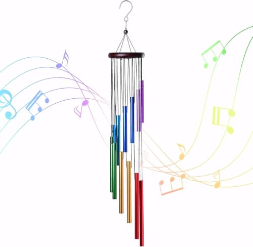 Image of Rainbow Aluminum Wind Chimes for Home Balcony Garden Outdoor Decor, 12 Tube Metal Wind Chime Hanging Decoration, Deep Relaxing Melody, Weather Resistant Porch Patio Yard Housewarming Gift