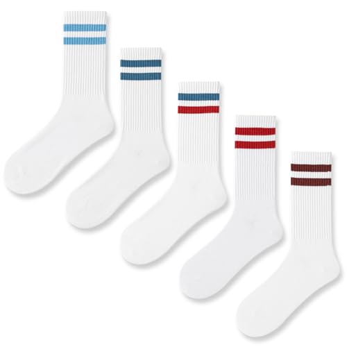 3-5PACK Striped Crew Socks for Women Half Calf Cotton Athletic 80s Retro Tube Socks