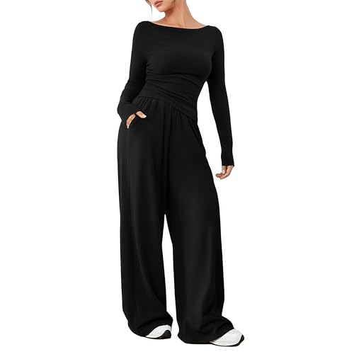 YKDLLF 2 Piezas Chándales para Mujer Conjuntos Deportivos Sweatshirt Pantalones para Otoño e Invierno Punto Mujer Conjunto de Salón de Manga Larga Color Sólido Conjunto Vestir