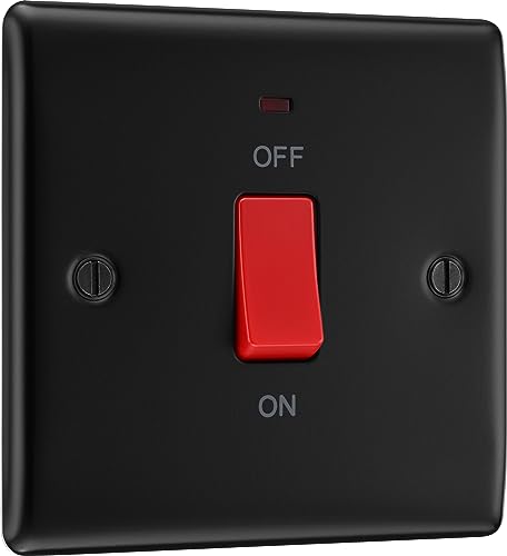 BG Electrical Cooker Control Switch Unit with LED Power Indicator, Single Plate, Double Pole, Nexus Metal, Matt Black, 45A, NFB74