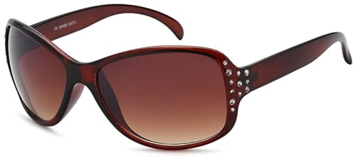 styleBREAKER Lunettes de soleil pour femmes en forme de papillon avec strass et dégradé, modèle 09020054., Monture marron/verre dégradé marron