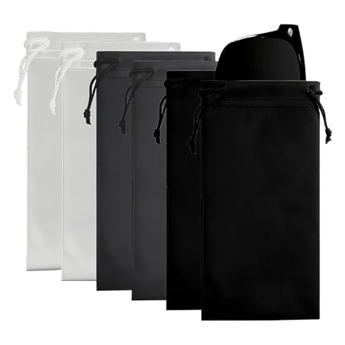 RhiVrillion Funda Gafas Blanda 6 Piezas - Estuche para Gafas de Sol, Antipolvo y Golpes con Cordon - Bolsa para Almacenar Lentes, Joyas, Smartphones