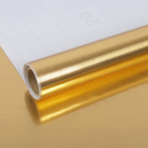 VEELIKE Lámina metálica dorada de acero inoxidable cepillado, resistente al calor, lámina para cocina, 40 cm x 300 cm, color dorado, papel pintado autoadhesivo para muebles, baño, resistente al agua