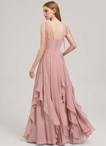 SNOWROSE Chiffon Bridesmaid Dresses for Women V Neck Spaghetti Straps Long Formal Evening Dress with Ruffle4