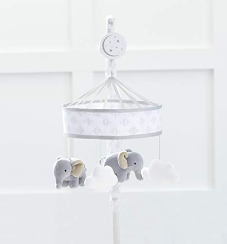 Just Born Boys and Girls Newborn Infant Baby Toddler Nursery Toy Musical Baby Crib Mobile, Grey Elephant/Clouds, One Size - Thumbnail 3