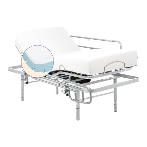 Geriafy – Pack Cama Articulada Regulable en Altura con Colchón Viscoelástico con Funda Tencel | Tejido Fresco y Suave | Mando inalámbrico (80x200 cm, barandillas)