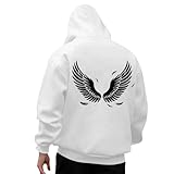 Generisch Winterlicher Kapuzenpullover mit Engelsflügel-Print für lässige Streetwear und Outdoor-Aktivitäten. Bequemer, fleecegefütterter Pullover. (White, XXXL)