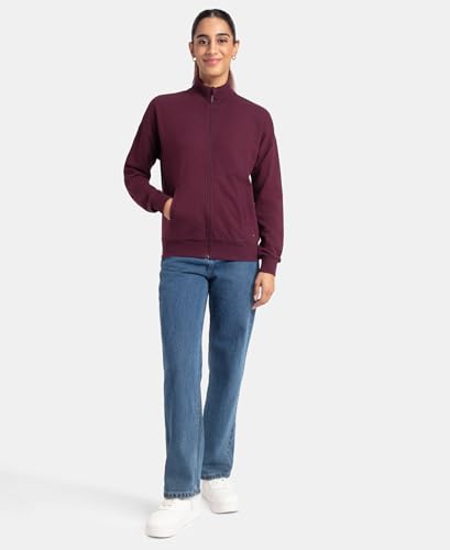 Image of Jockey A111 Women Super Combed Cotton French Terry Drop Shoulder Styled Jacket with Ribbed Cuff and Hem