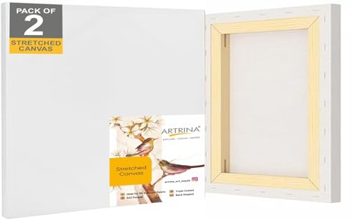 Image of Artist Standard Series 10 Oz (440 GSM) 100% Cotton Pre-Stretched Canvas with Wooden Frame 18x40 mm | Primed Canvas Stretched for Oil & Acrylic Painting 30 inch x 36 inch (75x90 cm), Pack of 4