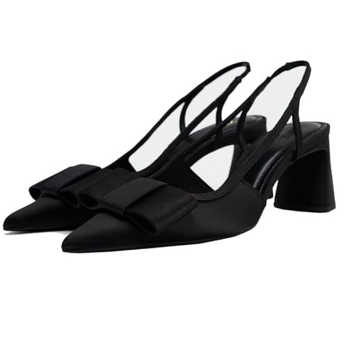Elegant Womens Chunky Heel Bow Slingback Mary Janes