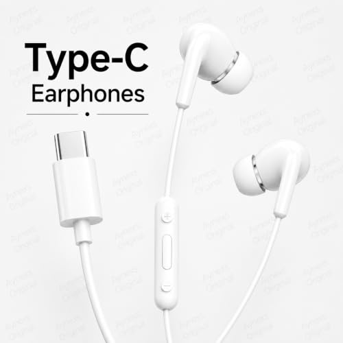 Image of Original Wired Earphone Compatible with XIAOMI Type-C in-Ear Earphones with 12.4mm Drivers, HD Microphone, and IP54 Dust & Water Resistance (White)