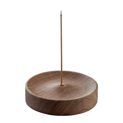 Porte Encens en Bois Ebene, Support Rond pour Bâtonnets Marron Foncé, Attrape Cendres de Décoration, Base Brûleur pour Maison et Bureau, 7.8 x 7.8 x 1.8 cm