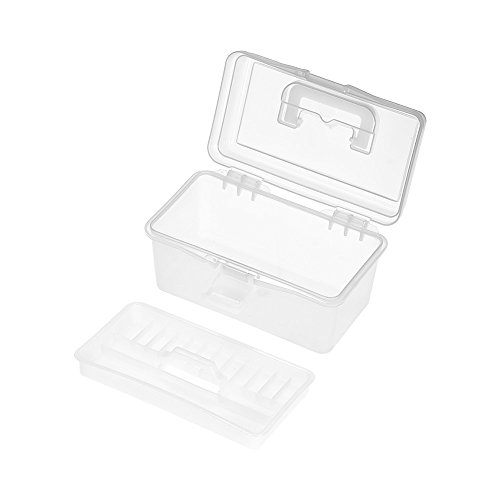 Image of Craft Storage Container with Handle 2 Layer Stack Carry Portable Plastic Bin Case Used for Organizing Stationery Sewing Jewelry Beauty Supplies (White)