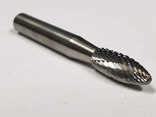 5/16" Cut Diam, 3/4" Cut Length, 1/4" Shank Diam, Flame, Double Cut Burr Carbide, Radius End, 2-3/4" OAL, Industry Spec SH-2