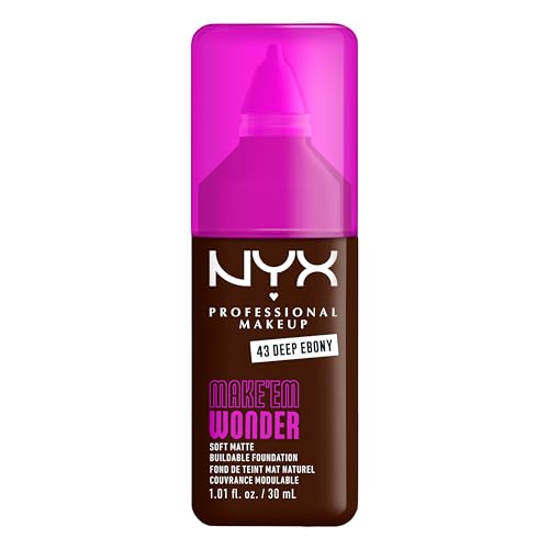 NYX PROFESSIONAL MAKEUP Make 'Em Wonder Liquid Foundation, 24HR Foundation Makeup With A Soft Matte Finish, Buildable Full Coverage - 43 Deep Ebony - image 1