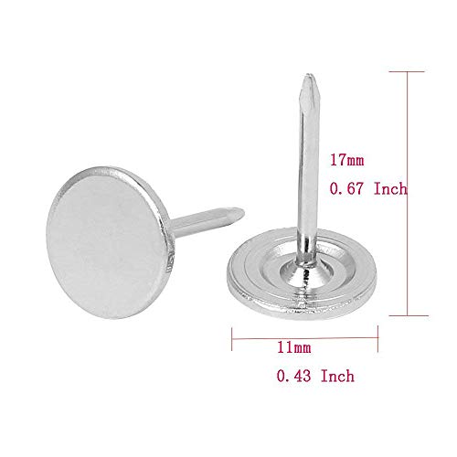 Sydien Flat Head Upholstery Tack Home Furniture Decor Tack Upholstery Nail Pushpin Thumb Tack Silver Tone 100pcs (11mm x 17mm) - Thumbnail 3