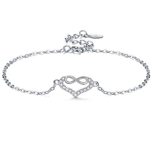 Unendlichkeit Armband Damen 925 Sterling Silber Infinity Herz Armbänder Verstellbar Armkette Muttertag Geburtstags Geschenk für Sie Frauen Freundin mit Geschenkbox Cover