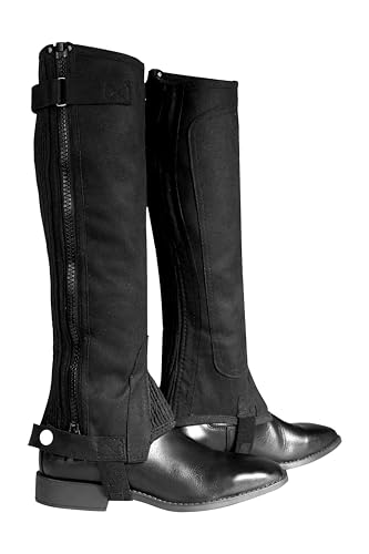 HORZE Amara Adult Equestrian Half Chaps | Synthetic Leather Zip-Up Pair | Accurate Size Chart in Images - Black - XL