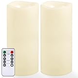 NURADA Large Outdoor Flameless Candles 12' x 5' - Waterproof LED Pillar Flickering Candle Battery Operated with Timer Remote Control for Patio Porch Lanterns Decor - Long Lasting Set of 2
