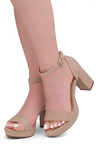 Image of Shoe Land Platform Heels for Women | 3.75 Inch Chunky Block Heeled Sandals with Ankle Strap | Open Toe Strappy High Heels for Wedding, Party & Formal Events