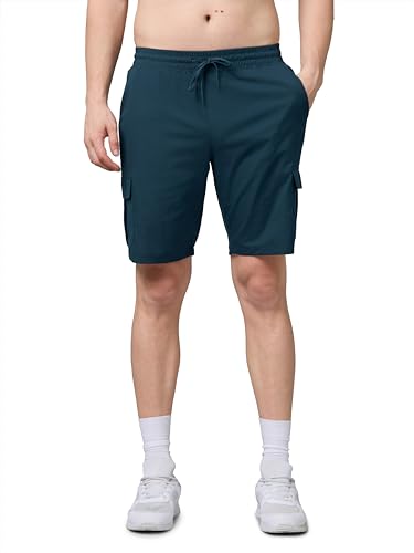 Image of TECHNOSPORT Men's Solid Slim Fit Sports Shorts TS Flexi Quick Dry Polyester Drawstring with Pockets UPF50+ for Gym Running Workout Anti Odour