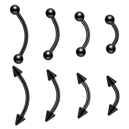 Yolev Piercing de Ceja de Acero Quirúrgico 16G 8 Piezas Diafragma Negro Piercing de Ceja Barra Curva Piercing de Labio 1,2 mm Piercing de Labio Clavo Personalizado