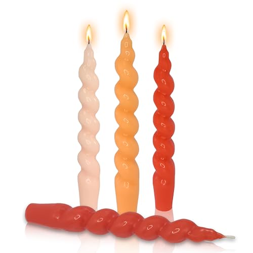 Unscented Colorful Spiral Candle Gradient Orange 7.5 Inch Short Twisted Candlesticks Smokeless Swirl Candles for Dinner Holiday Home Decor