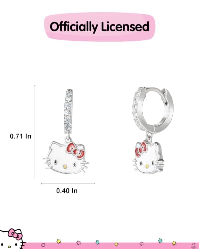 Image of Hello Kitty Womens Hoop Earrings - Sterling Silver and Enamel Hello Kitty | Earrings Official License