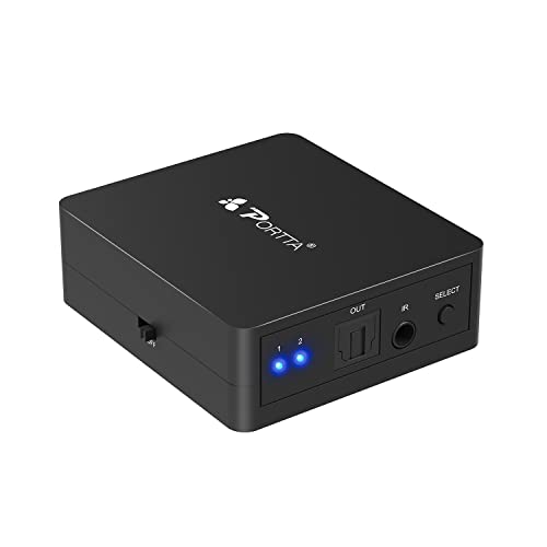 Portta Audio Switch Télécommande infrarouge TOSLINK / SPDIF / Digital Fiber | 2 x 1 Commutateur / Support Lpcm 2.0 DTS Dolby-AC3 Lossless 1: 1 Transmission du signal