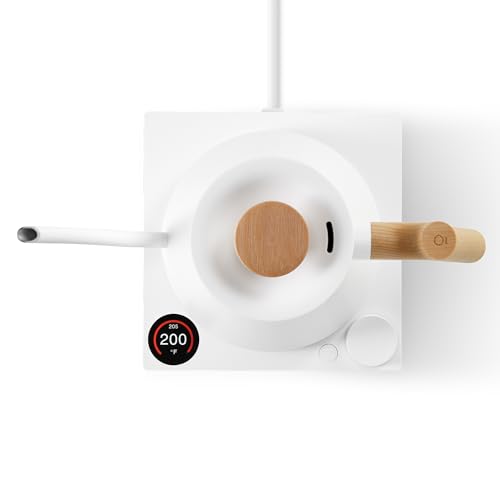 Image of Fellow Stagg EKG Pro Electric Gooseneck Kettle, Stainless Steel, Keep Warm | Precise Temperature Control, Quick Heating, Brew Timer, Pour-Over Coffee and Tea, Matte White, Maple Wood Handle, 0.9 Liter