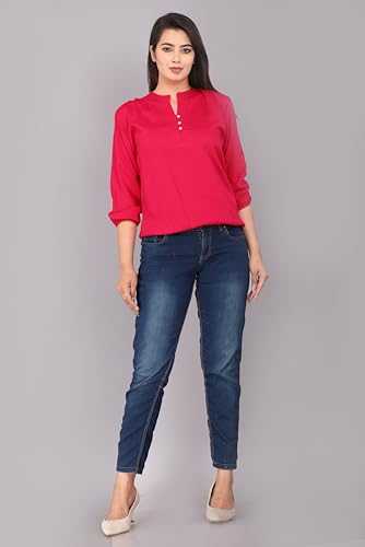 Image of Himanshi Enterprises Women's 3 /4 Sleeves Mandarin Nack Rayon Casual Solid Short Kurti