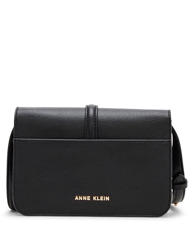 Anne Klein Womens Sculpted Buckle Flap Crossbody, Black2