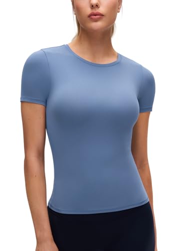 Image of CRZ YOGA Softembrace High Neck T-Shirt | Workout, Ultra Soft, Tight Fit, Waist Length, Short Sleeve Tops for Women