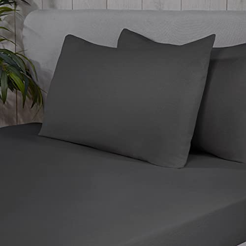 Sleepdown Fitted Sheet 100 percentage Brushed Cotton Flannelette Luxury Bedding Soft Cosy Bedsheet Bed Linen, Charcoal Grey, Double, 25 cm, 10" - Image 2