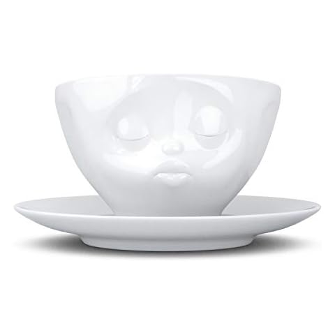 FIFTYEIGHT PRODUCTS TASSEN Porcelain Coffee Cup with Saucer, Kissing Face Edition, 6.5 oz. White (Single Cup & Saucer) Cover