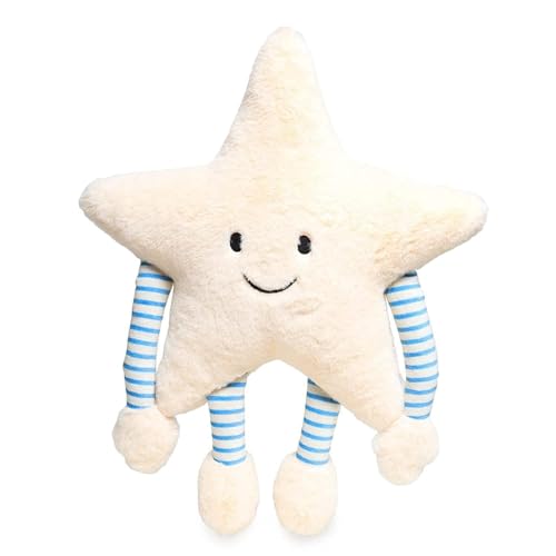 Image of Inky Ponky Star Plush Toy 35cm | Soft Stuffed Star Cushion with Striped Legs | Cute Smiling Face Baby Toy | Bedtime Companion Gift for Kids