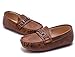 DADAWEN Toddler Little Kid Boys Girls Soft Leather Loafer Casual Moccasin Flats Dress Shoes Penny Slip On Boat Shoes School Wedding Church Loafers Brown US Size 8 M Toddler