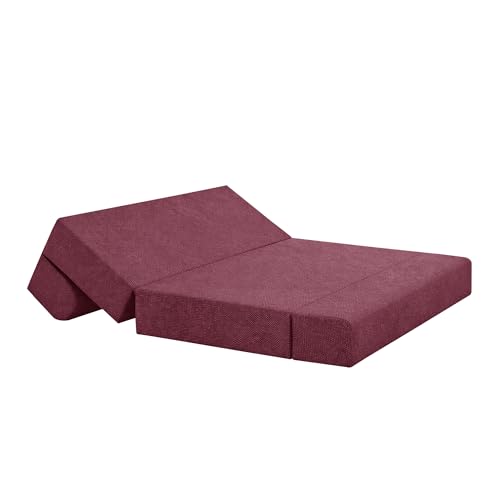 Image of VANSH FURNITURE - Foldable Two Seater Sofa Bed 4 X 6 Ft Jute Fabric Washable Cover Sofa Cum Bed with Cushions Convertible Sofa Bed for Home (Maroon Color - Pre-Assembled)