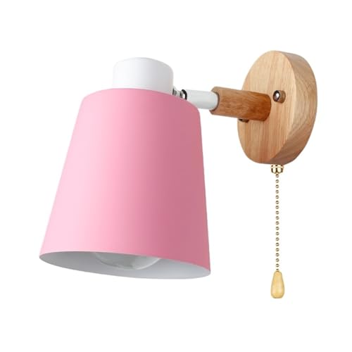 スイッチ付きウォールランプベッドサイドウォールライト、モダンな壁取り付け用燭台北欧寝室用マカロン6色ステアリングヘッドE27 85-285V LEDウォールスコンス(Pink)