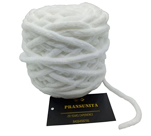 Image of Super Thick Fluffy Jumbo Polyester Baby Blanket Chenille Yarn For Knitting,Crochet&Home Decor Projects,Afghans,Throw Pillows,Cushions&Blankets.-100 Gms 6Mm Thickness Colour White