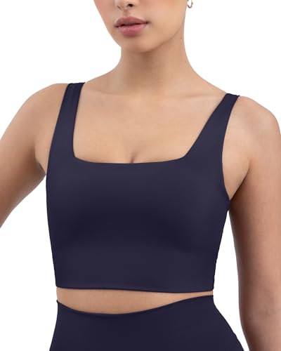 PAVOI ACTIVE Compression Sports Bras for Women | Medium Support Square Neck Longline Workout Bra Removable Pads | HiPerform