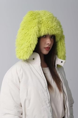 Chapeau seau oreilles de lapin bonnet flou hiver 2025 chaud vert clair - 5