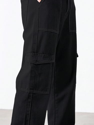 Image of AVANOVA Bell-Bottom Men Cargo Jeans II Men Cargo Pants II Denim Cargo for Men II Cotton Pant II Wide Legs II Flap Pockets II Cargo for Men (Jeans-119)
