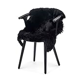 100% Bio Lammfell Teppich | Schaffell | Echtes Fell | 85 x 60 cm | Neuseeland | Naturfell | Für das Wohnzimmer, Schlafzimmer und Kinderzimmer als Bett-Vorleger, Matte, Sofa oder Stuhl (Schwarz)