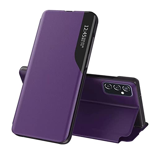 NEINEI Funda para Samsung Galaxy M23 5G,Smart View PU Cuero Carcasa con Clear Ventana,Despertar Inteligente,Soporte Plegable,Moda Espejo Estuche Movil Case Cover,Morado