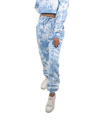 NOROZE Femmes Dames Fleece Tie Dye Sweatpants Pantalons de survêtement avec Cordon Bas de Jogging 2 Poches latérales Pantalon de Jogging Pantalons de Fitness (44, Blue) Cover