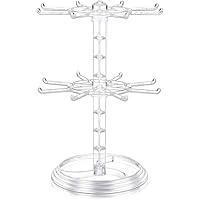 AOKWAWALIY Keychain Display Stand 2 Tier Necklace Holder Necklace Rack Rotating Jewelry Display Plastic Counter Jewelry Holder for Malls Dressing Table (Clear)