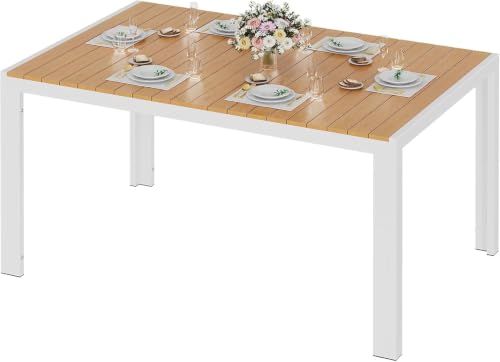 LIFERUN Gran mesa de jardín resistente a la intemperie - En aluminio - 140 x 90 x 75 cm - Con tablero de WPC - Rectangular - Para 6 personas - Mesa de jardín, terraza o balcón - Blanco +