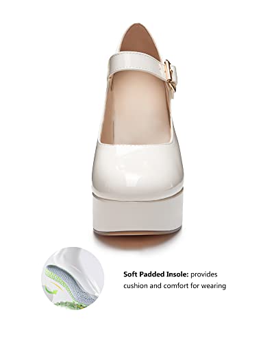 Image of Coutgo Womens' T-Strap Round Toe Chunky Platform Heels Patent Mary Jane Dress Shoes